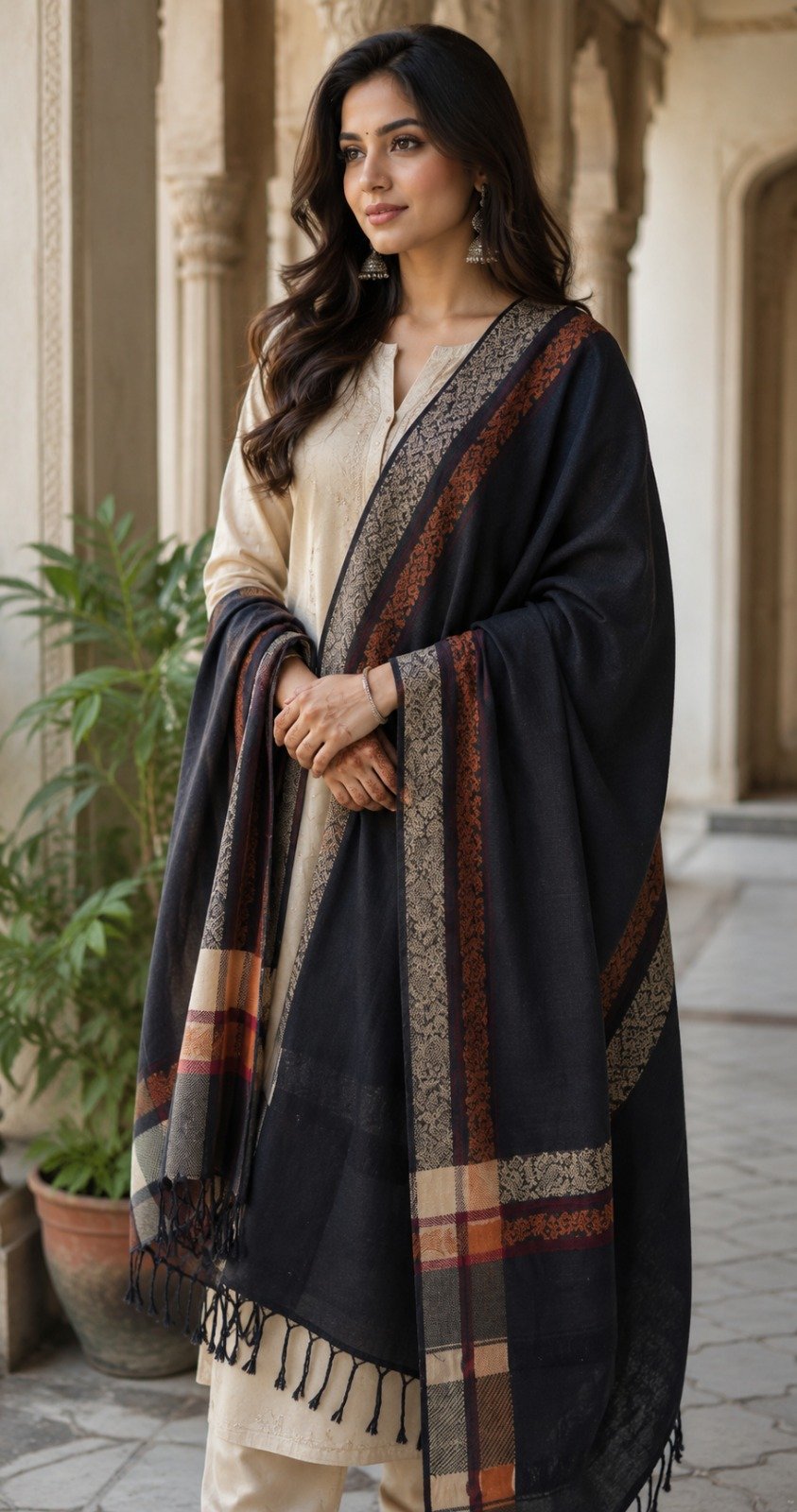 Acrylic shawl in Midnight Plaid design