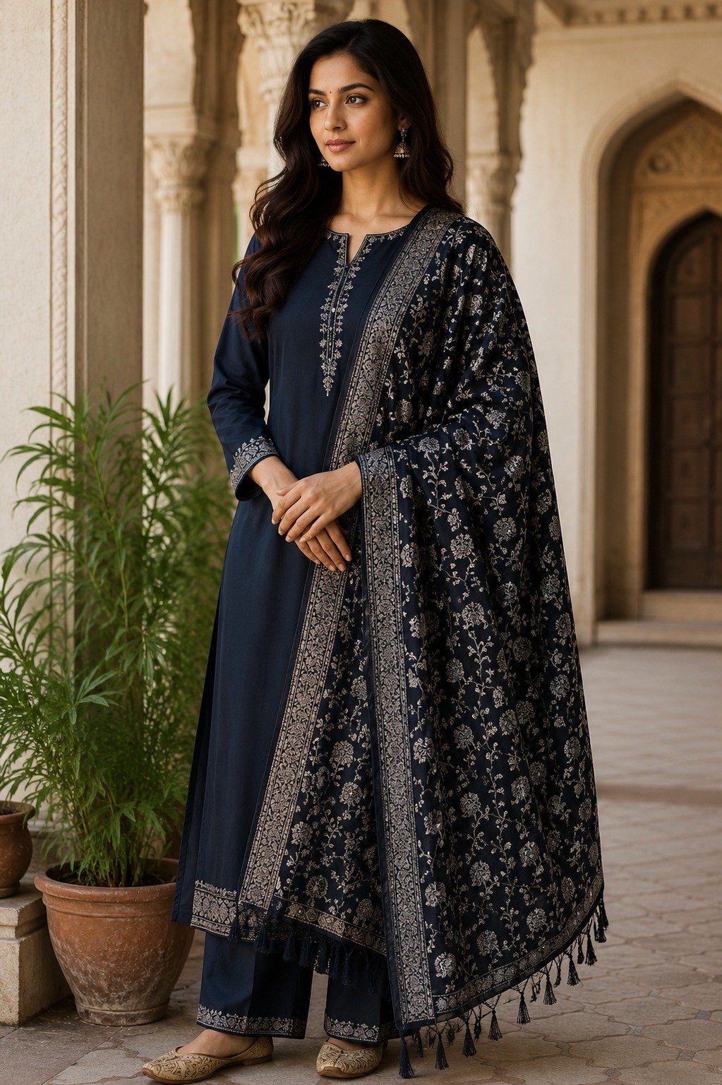 Viscose shawl in Indigo Frost design